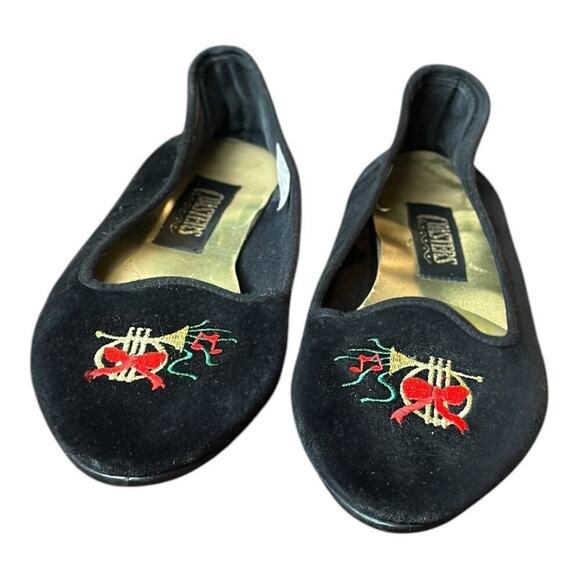 1990's Coasters Size 8 Black Velour Embroidered Flats Loafers Christmas​​ - Picture 3 of 9